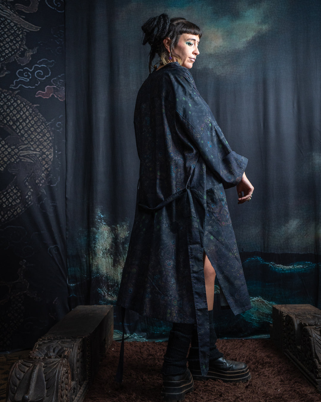 Classic Kimono Long / Cotton Viscose Blend - DARK PSYCHEDELIKA